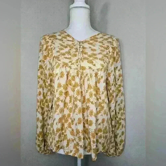 Solitaire Metallic Gold Floral Bohemian Blouse - Picture 1 of 10